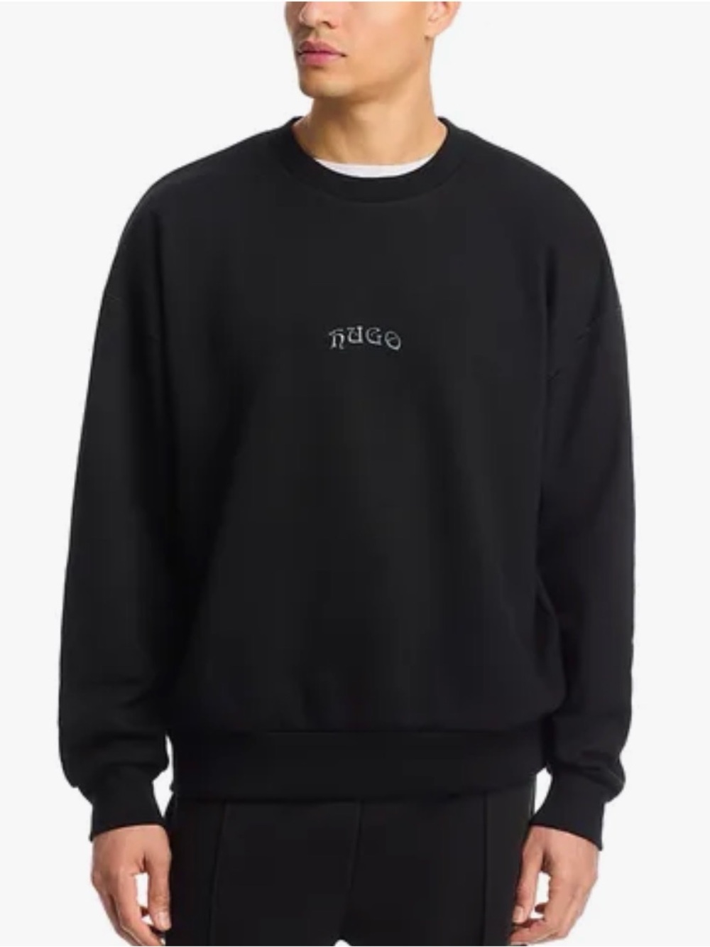 HUGO Black Crewneck Sweatshirt with Subtle Center Logo